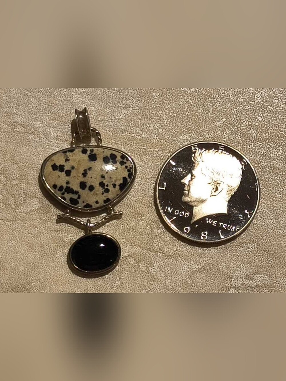 ​VTG Whitney Kelly Signed Sterling Silver Dalmatian Jasper Onyx Pendant Boho